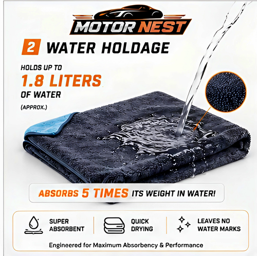 MotorNest 1200 GSM Premium Microfiber Car Drying Towel (40×60 cm) + Free 350 GSM Microfiber Cloth