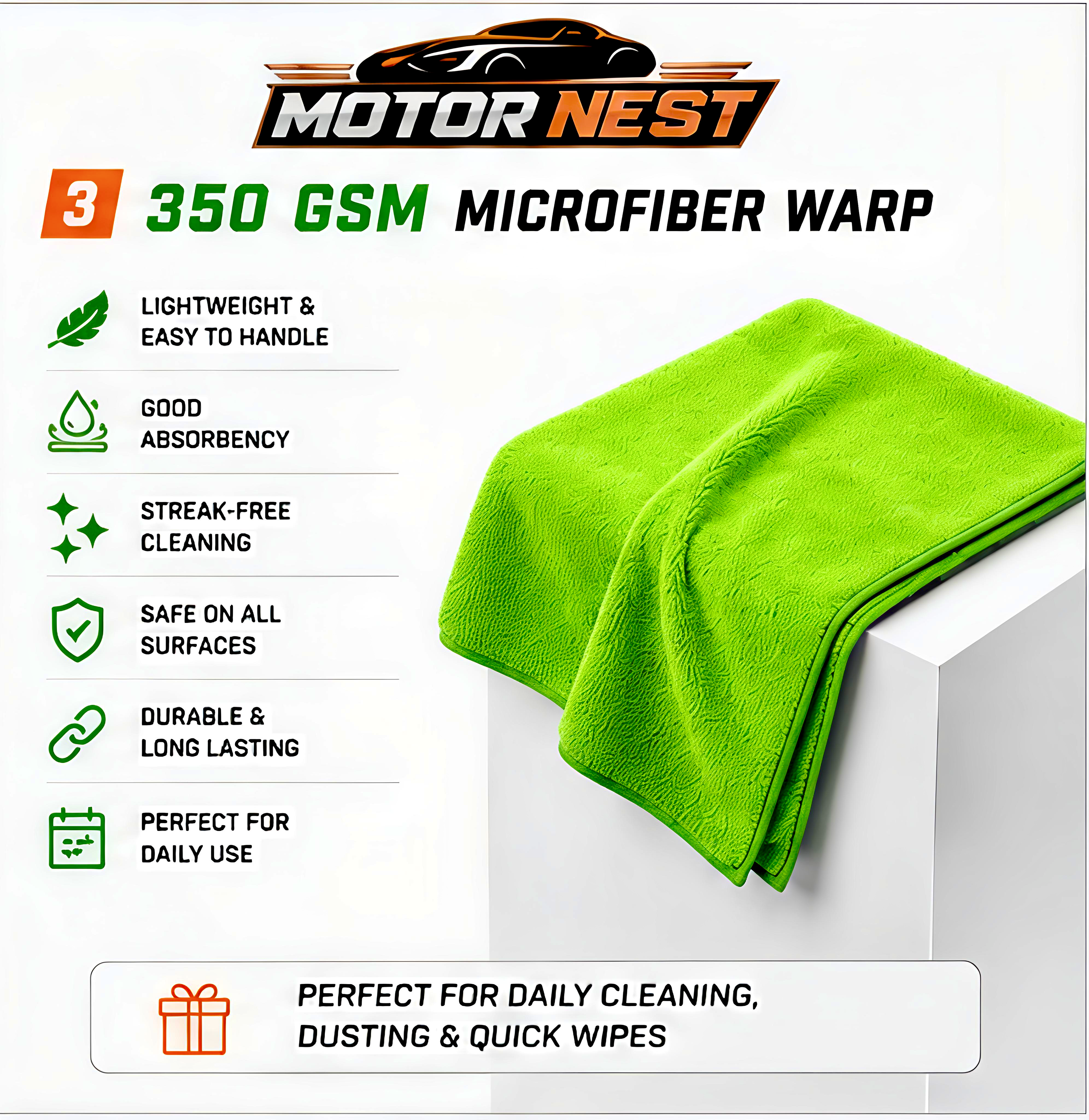 MotorNest 1200 GSM Premium Microfiber Car Drying Towel (40×60 cm) + Free 350 GSM Microfiber Cloth