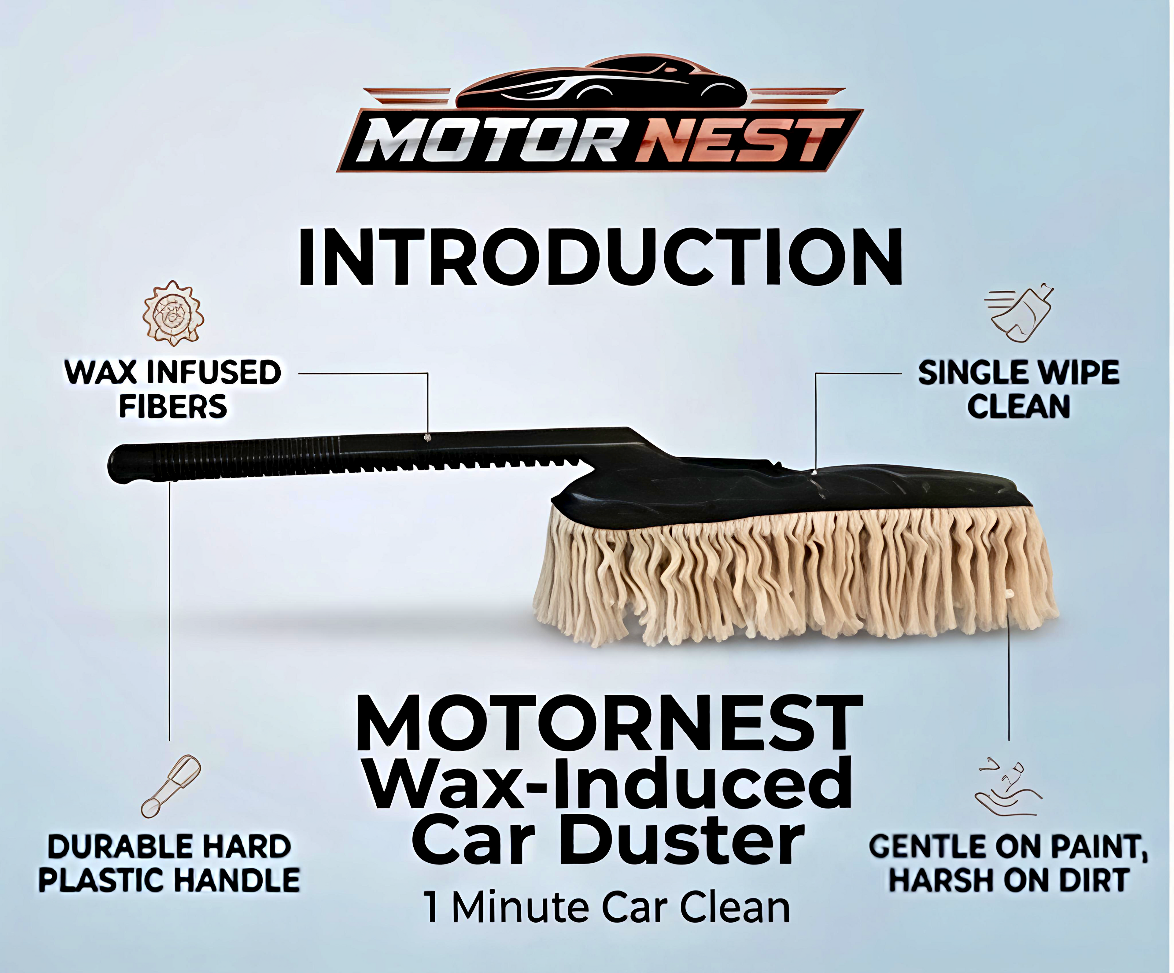 MotorNest Premium Wax-Infused Microfiber Car Duster | Scratch-Free Dust Cleaning