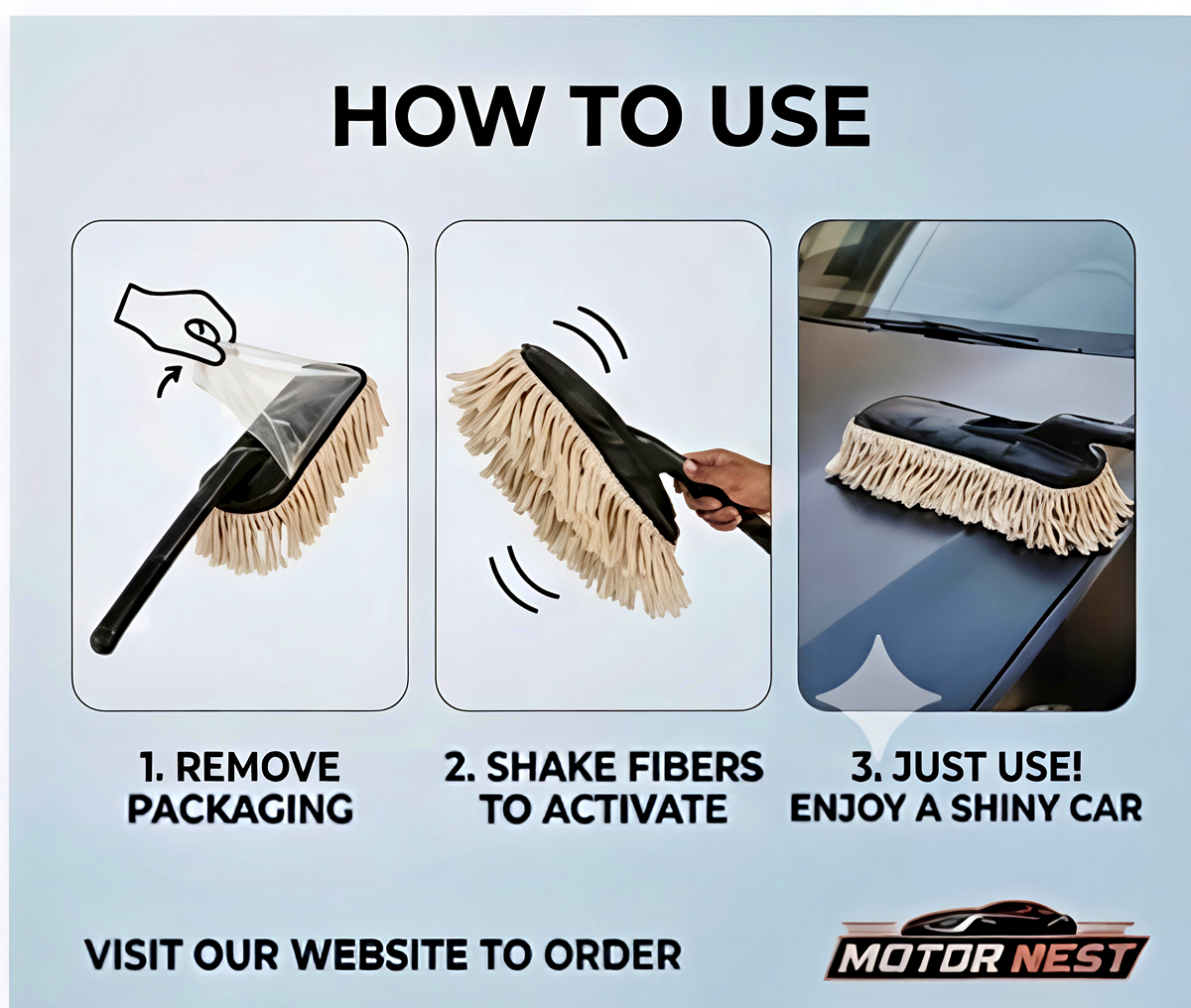 MotorNest Premium Wax-Infused Microfiber Car Duster | Scratch-Free Dust Cleaning