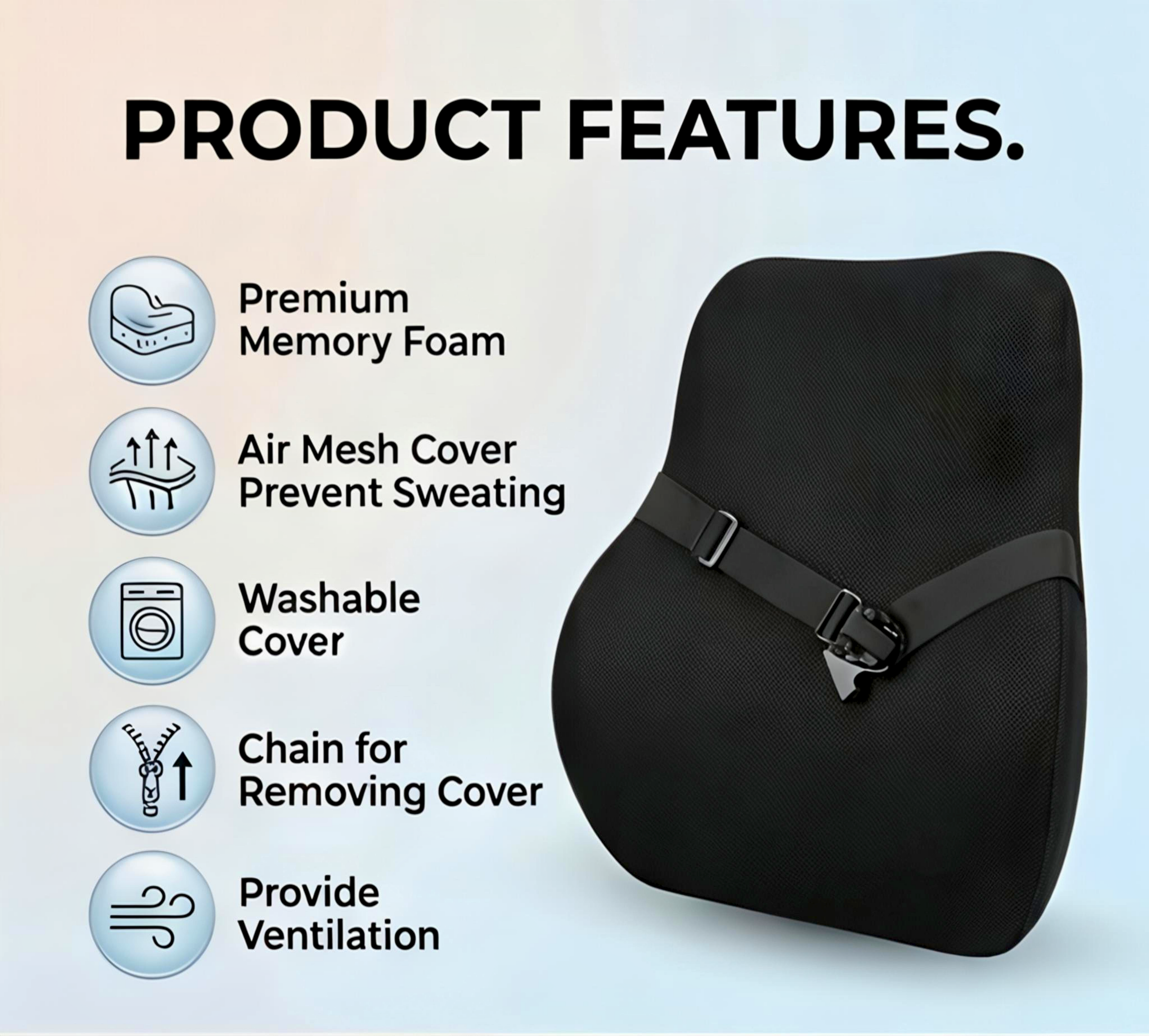 MotorNest Premium Memory Foam Backrest Cushion for Car & Office Chair | Ergonomic Lumbar Support | Breathable Mesh Cover | Adjustable Straps | Washable Cover