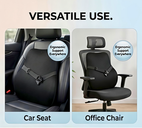MotorNest Premium Memory Foam Backrest Cushion for Car & Office Chair | Ergonomic Lumbar Support | Breathable Mesh Cover | Adjustable Straps | Washable Cover