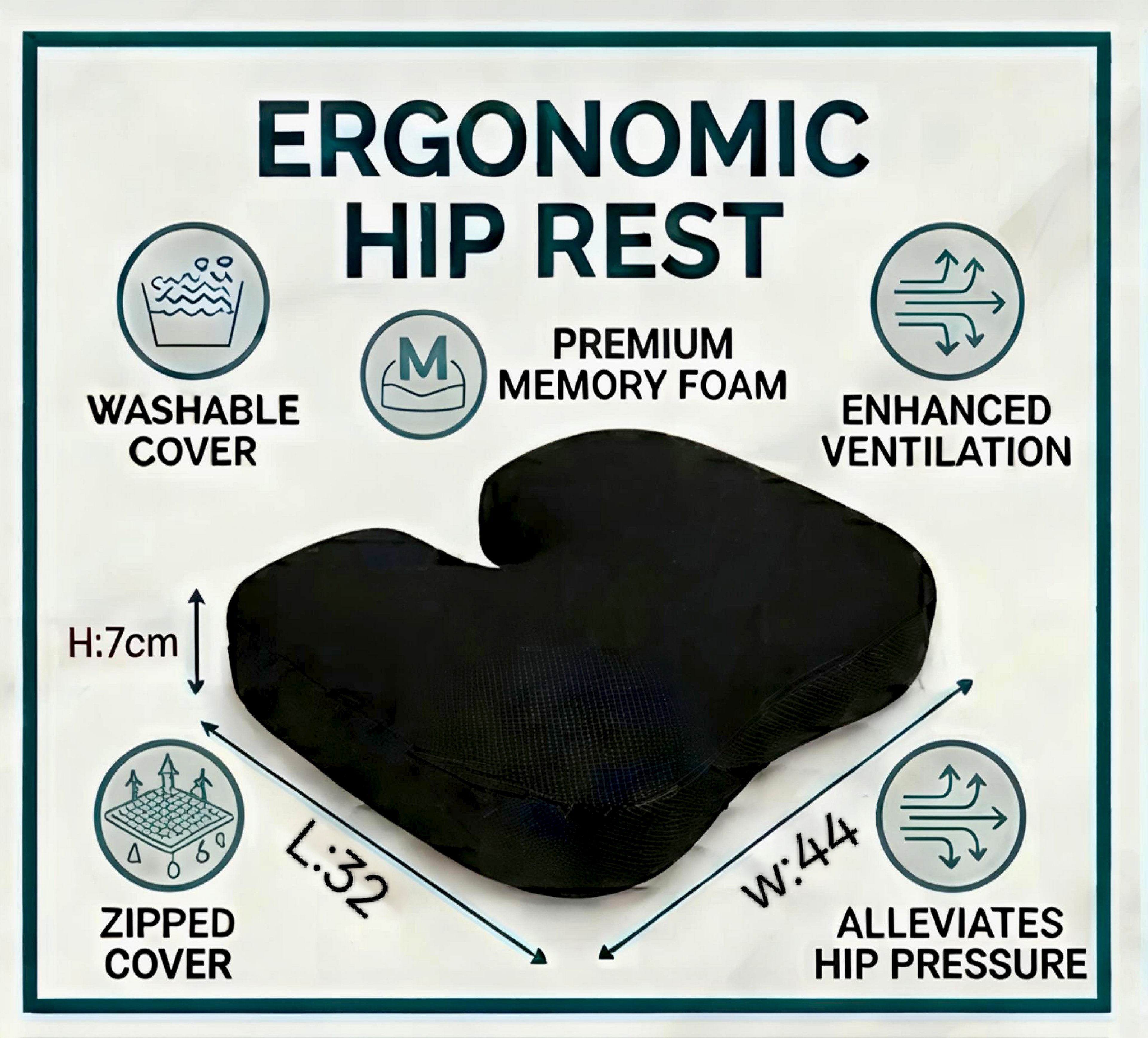 MotorNest Ergonomic Memory Foam Hip Support Cushion for Car, Office & Home