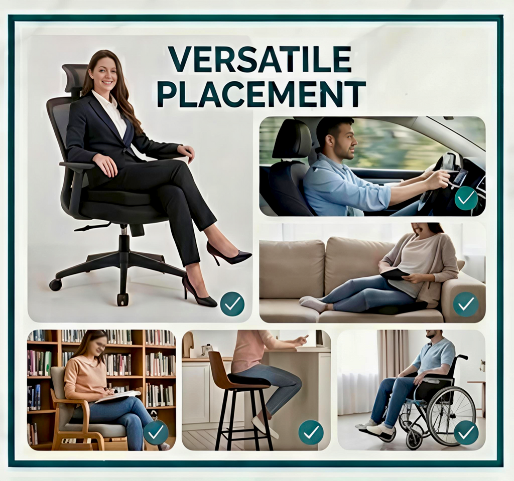 MotorNest Ergonomic Memory Foam Hip Support Cushion for Car, Office & Home