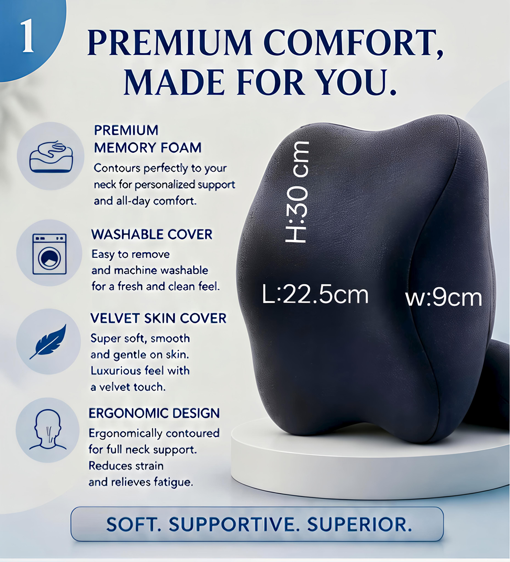 MotorNest Premium Memory Foam Neck Cushion for Car & Travel