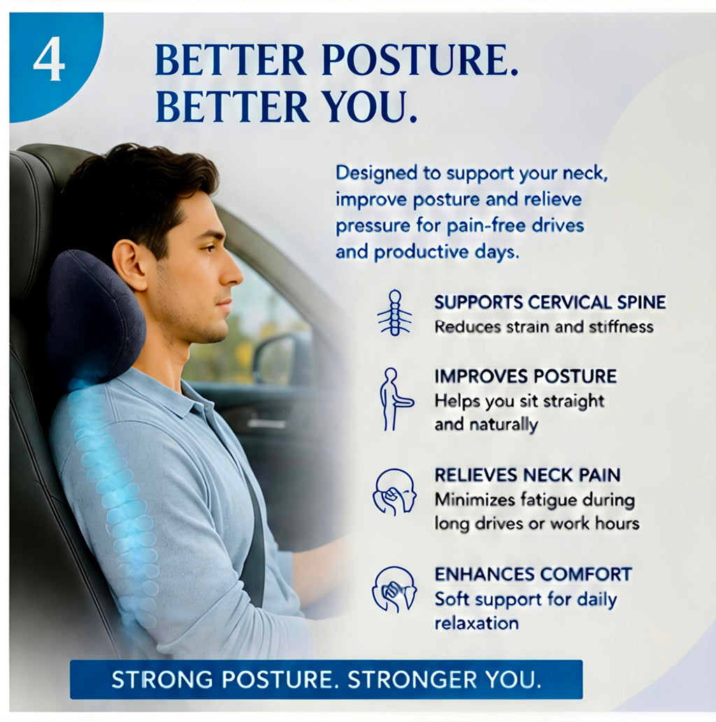 MotorNest Premium Memory Foam Neck Cushion for Car & Travel