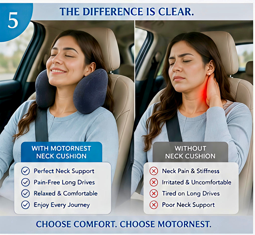 MotorNest Premium Memory Foam Neck Cushion for Car & Travel