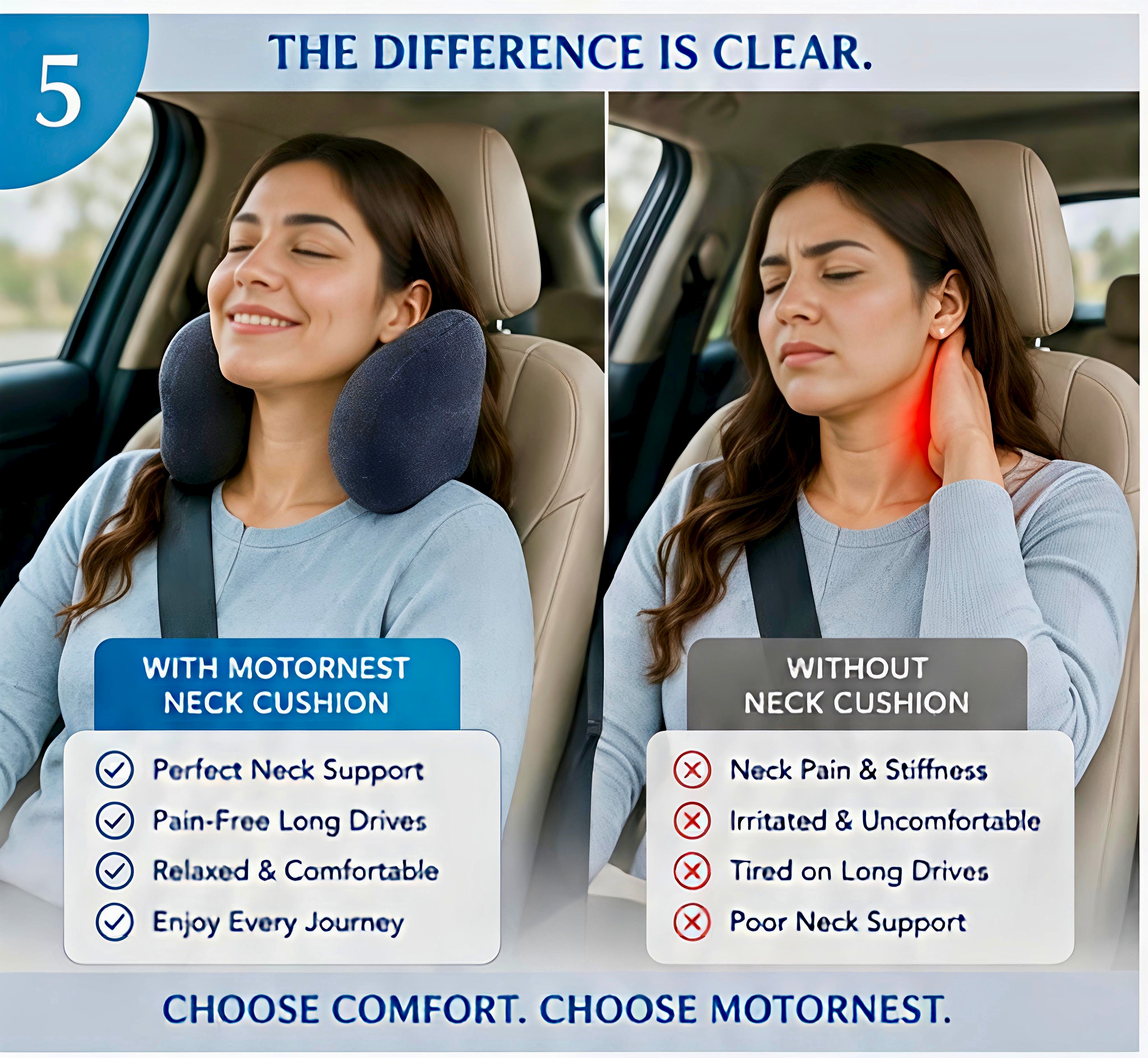 MotorNest Premium Memory Foam Neck Cushion for Car & Travel